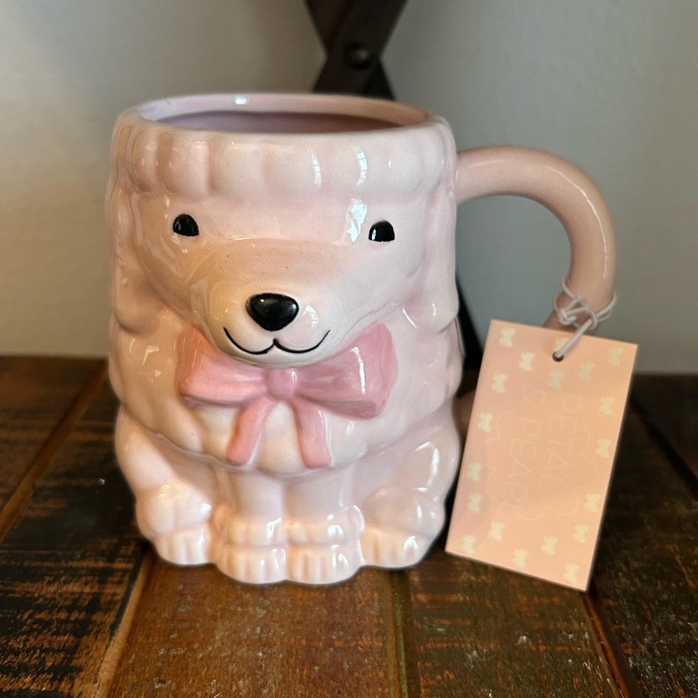 Petal & Pearl Hand Painted Pink Poodle With Pink Bow Ceramic Mug NEW